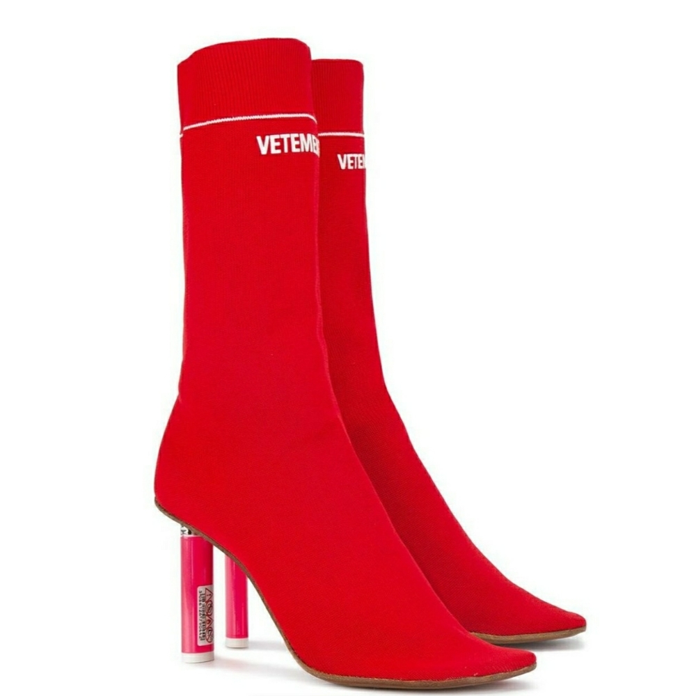 Vetements Womens Red Lighter Heel Sock Ankle Boots
